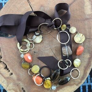 Stella & Dot Elegant Multi-Color Gemstone Necklace w Ribbon